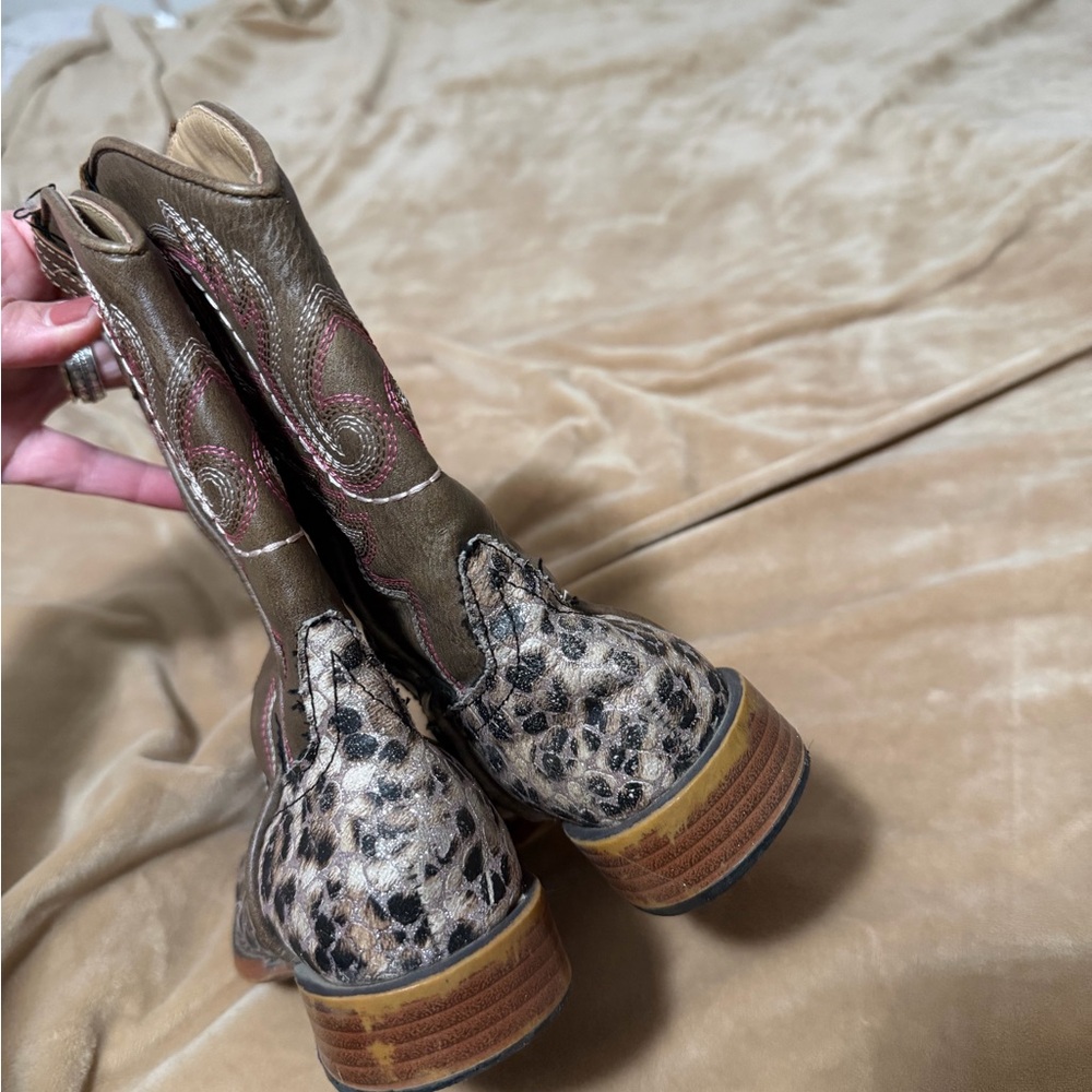 Roper Leopard Print Pink Sparkle Western Cowboy Boots Little Girls Size 12 - Picture 3 of 6